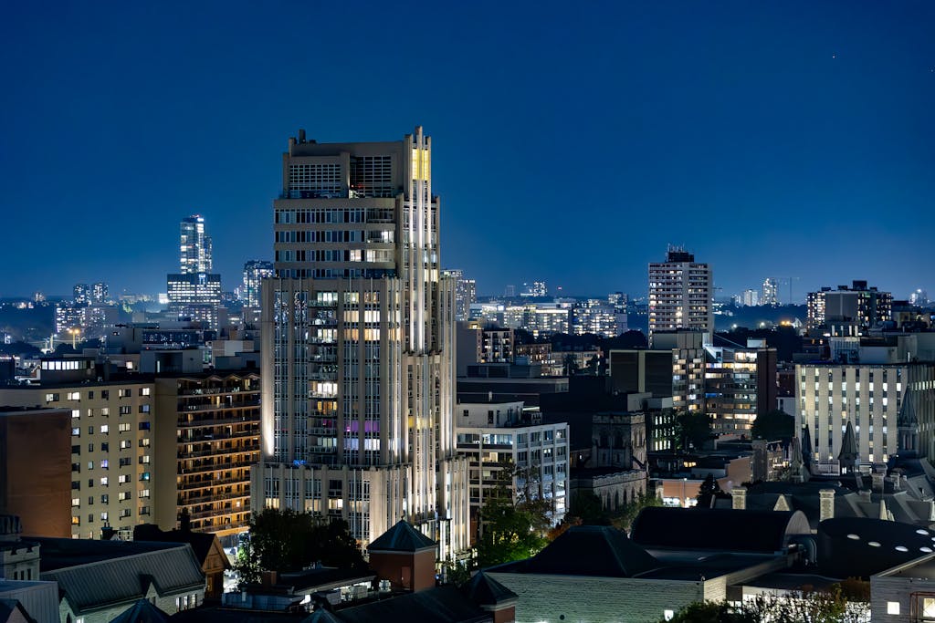 Nighttime Cityscape of Ottawa Skyscrapers